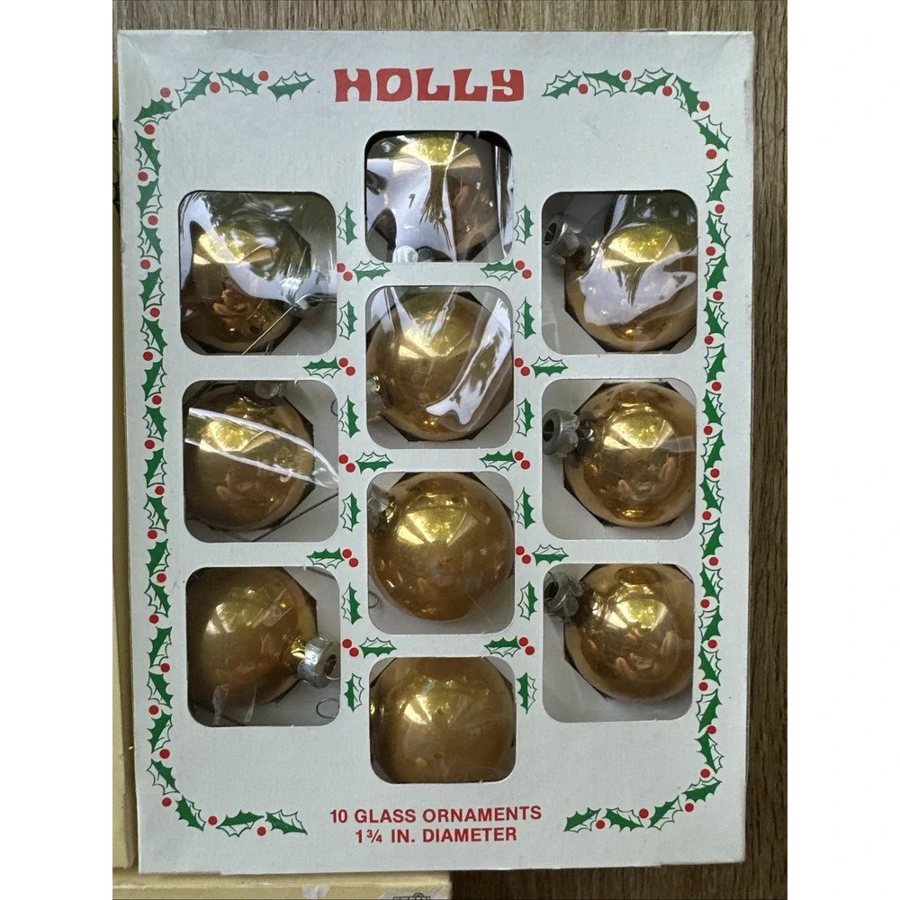 Vtg Holly Glass Ornaments 1-3/4
